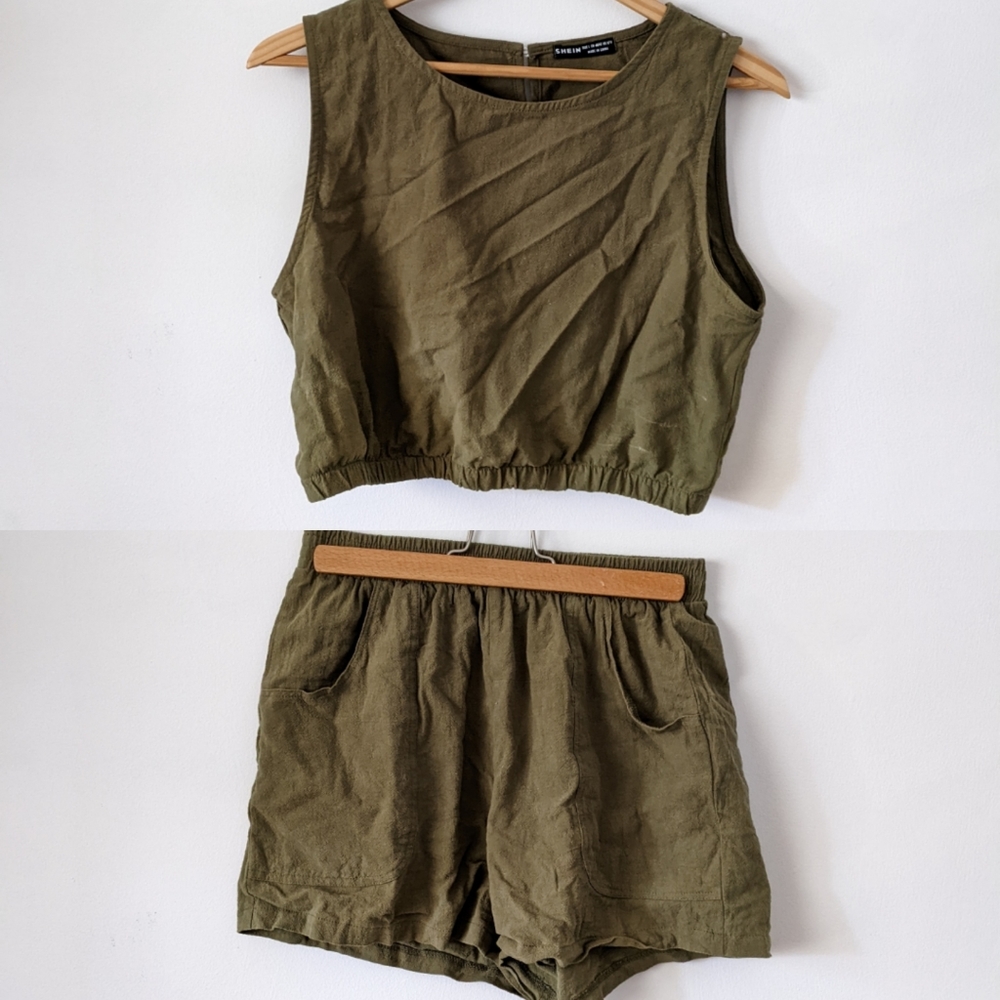 Olive Crop Top & Short Set